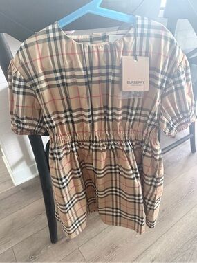 Girls dress Burberry Beige Check Elastic-Waist Short Sleeve dress